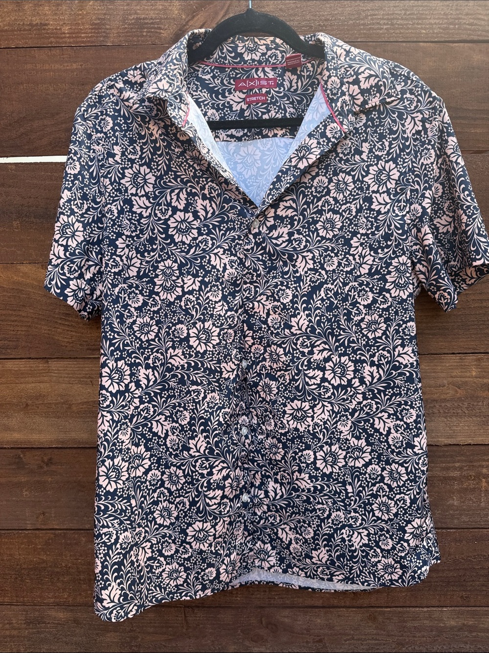 Axist Navy and Light Pink Floral Short-Sleeve Button-Down Shirt